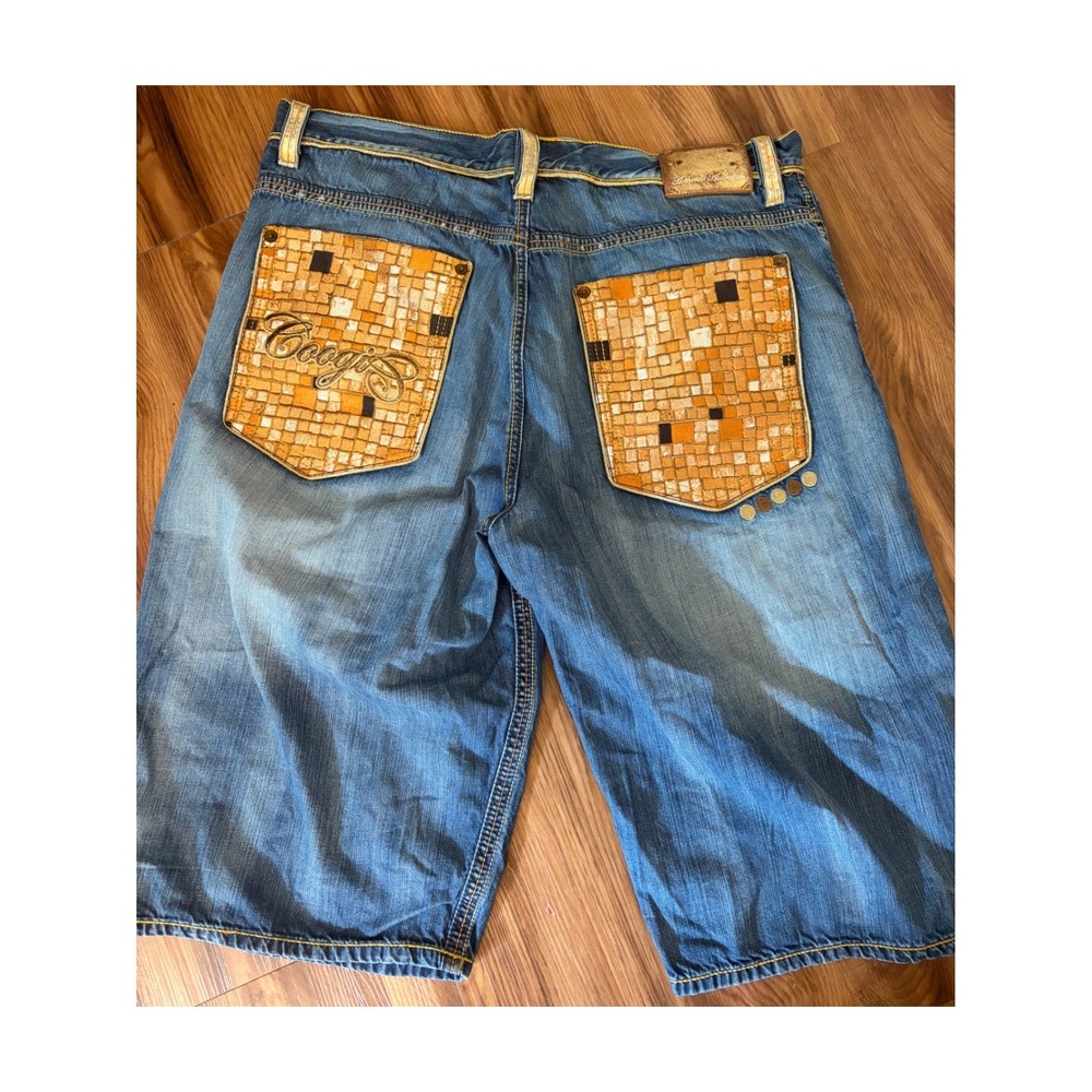 Coogi Denim Shorts 44 Blue Y2K, Hip Hop, Baggy, Streetwear, Embroidered, Retro